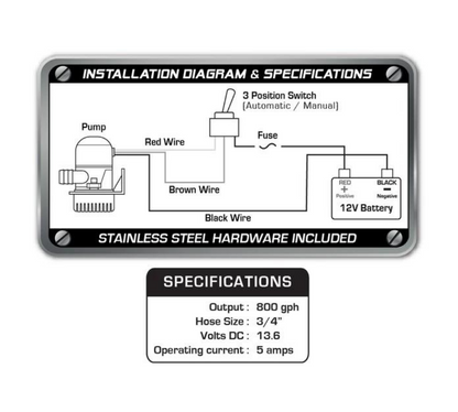 800 GPH Fully Automatic Bilge Pump WITH Internal Float Switch