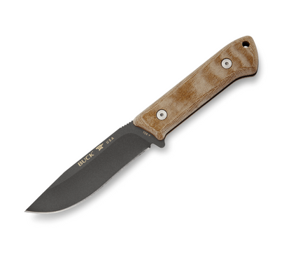 Buck Knives | 104 Compadre Camp Knife | Cerakote Coated |  Hunting, Camping and Outdoors | Lifetime Warranty | Heat Treated | Natural Canvas Micarta | 0104BRS1-B