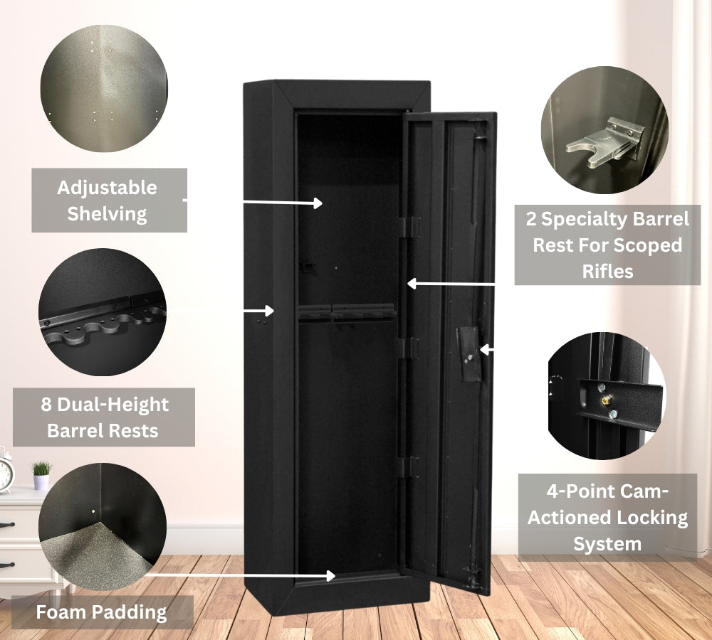 Steel Cabinet Series 53" Tall 10 Gun Cabinet with 4-Point Locking System (3 Years Warranty) - SA-GC10-BD