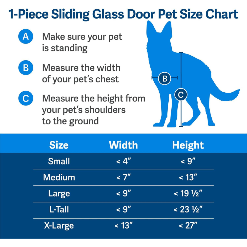 PetSafe 1-Piece Sliding Glass Pet Door for Dogs & Cats - Adjustable Height 75 7/8" to 80 11/16" - Large-Tall, White, No-Cut Install, Aluminum Patio Panel Insert, Great for Renters or Seasonal Install