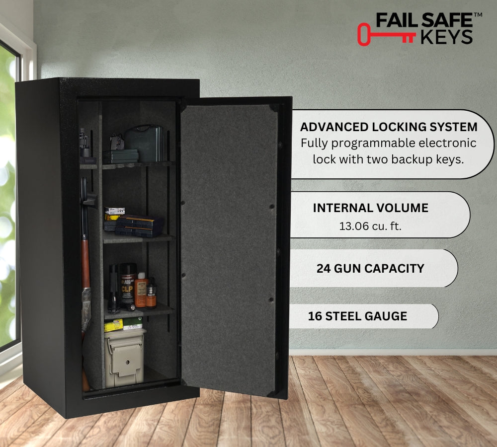 Granite Series 55" Tall Gun Safe With Electronic Lock & Fire Rated Protection (24 Gun Capacity) - SA5525INS-BD