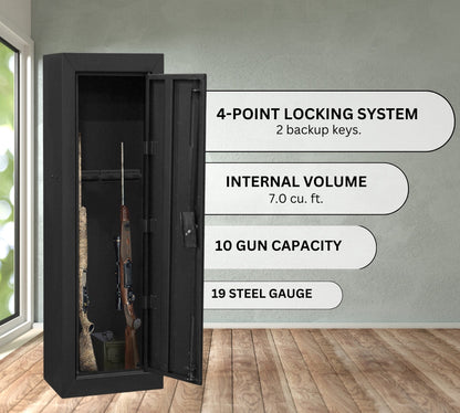 Steel Cabinet Series 53" Tall 10 Gun Cabinet with 4-Point Locking System (3 Years Warranty) - SA-GC10-BD