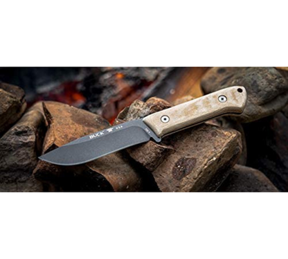 Buck Knives | 104 Compadre Camp Knife | Cerakote Coated |  Hunting, Camping and Outdoors | Lifetime Warranty | Heat Treated | Natural Canvas Micarta | 0104BRS1-B