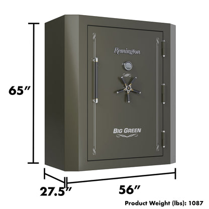 Remington BIG GREEN Gun Safe 65" Tall with Electronic Lock & Fireproof+Waterproof Protection (84 Gun Capacity) - SAR6584-BG-CA