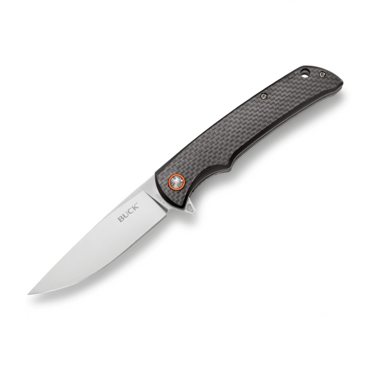 Buck Knives | 259 Haxby Knife | Stainless steel pocket clip | Folding Knife | Hunting, Camping and Outdoors | Lifetime Warranty | Heat Treated | Carbon Fiber Color | 0259CFS-B