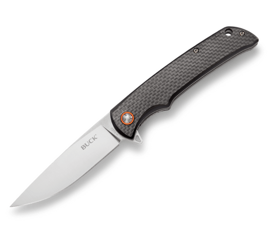 Buck Knives | 259 Haxby Knife | Stainless steel pocket clip | Folding Knife | Hunting, Camping and Outdoors | Lifetime Warranty | Heat Treated | Carbon Fiber Color | 0259CFS-B