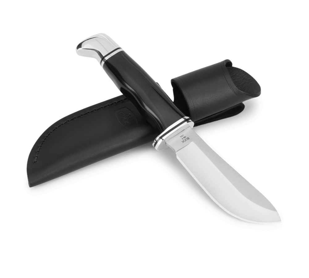 Buck Knives | 103 Skinner™ Knife | Fixed Blade Knives | 4" Stainless Steel Blade with Leather Sheath | Hunting, Camping and Outdoors | Made In USA | Lifetime Warranty | Heat Treated | Black Phenolic | 0103BKS-B