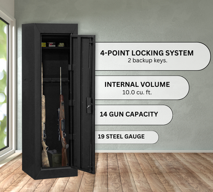 Steel Cabinet Series 55" Tall 14 Gun Cabinet With 4-Point Locking System (3 Years Warranty)