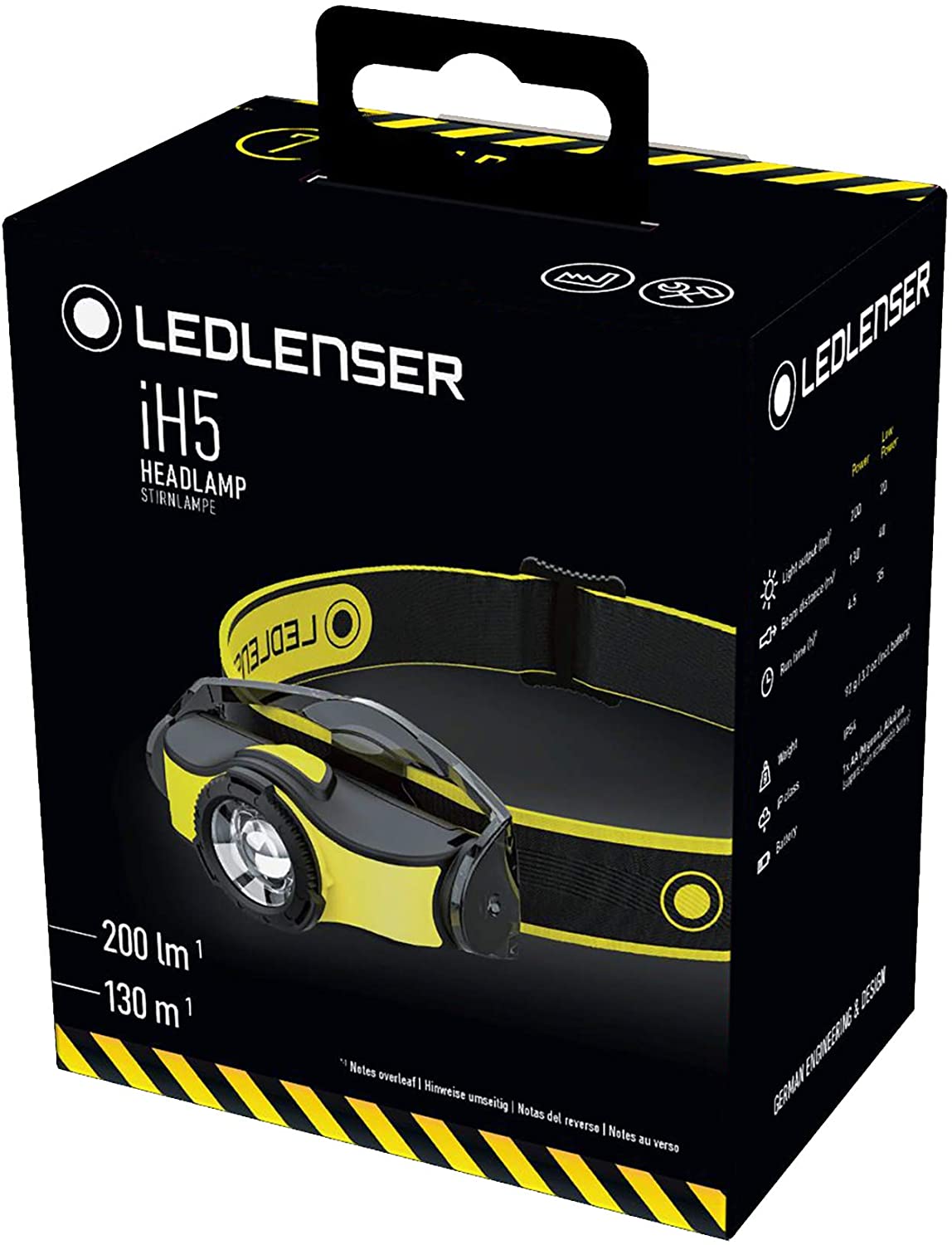 Ledlenser, iH5 Compact LED Professional Headlamp, AA Alkaline Batteries, Multipurpose Light Mount System, 200 Lumens - LL 502024