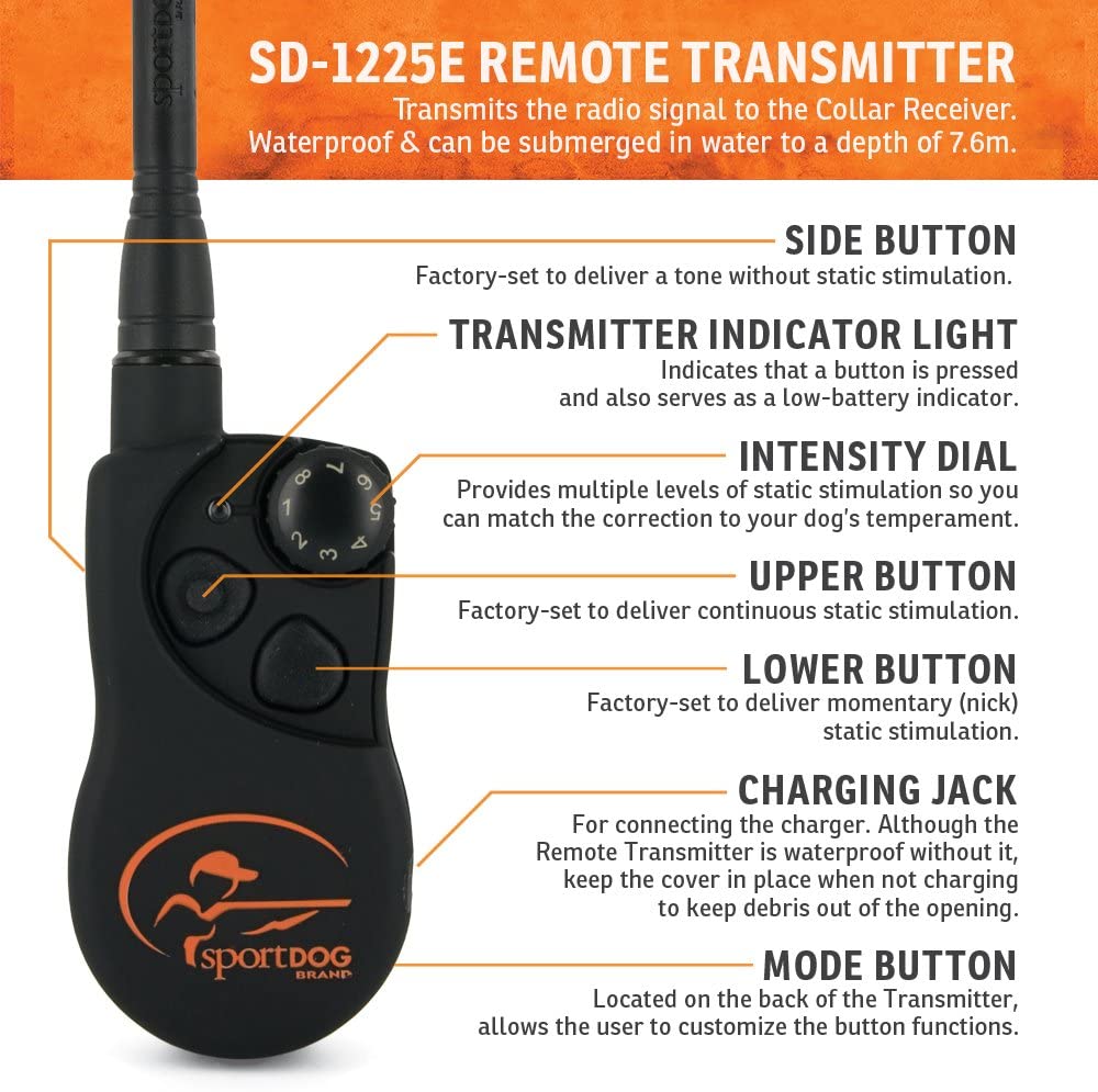 SportDOG Brand SportTrainer 1200 m Remote Trainer - Rechargeable, Waterproof Dog Training Collar with Tone, Vibration, and Shock - SD-1225E
