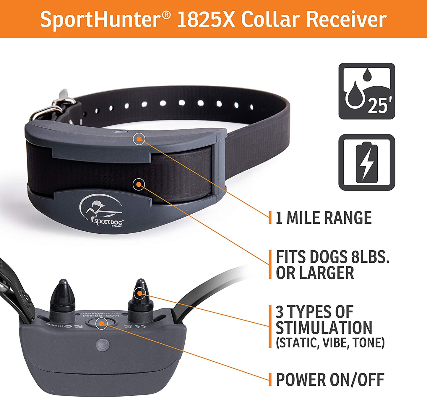 SportDOG Brand SportHunter 1825X Remote Trainer - Rechargeable Dog Training Collar with Shock, Vibrate, and Tone - 1 Mile Range - SD-1825X - SD-1825X