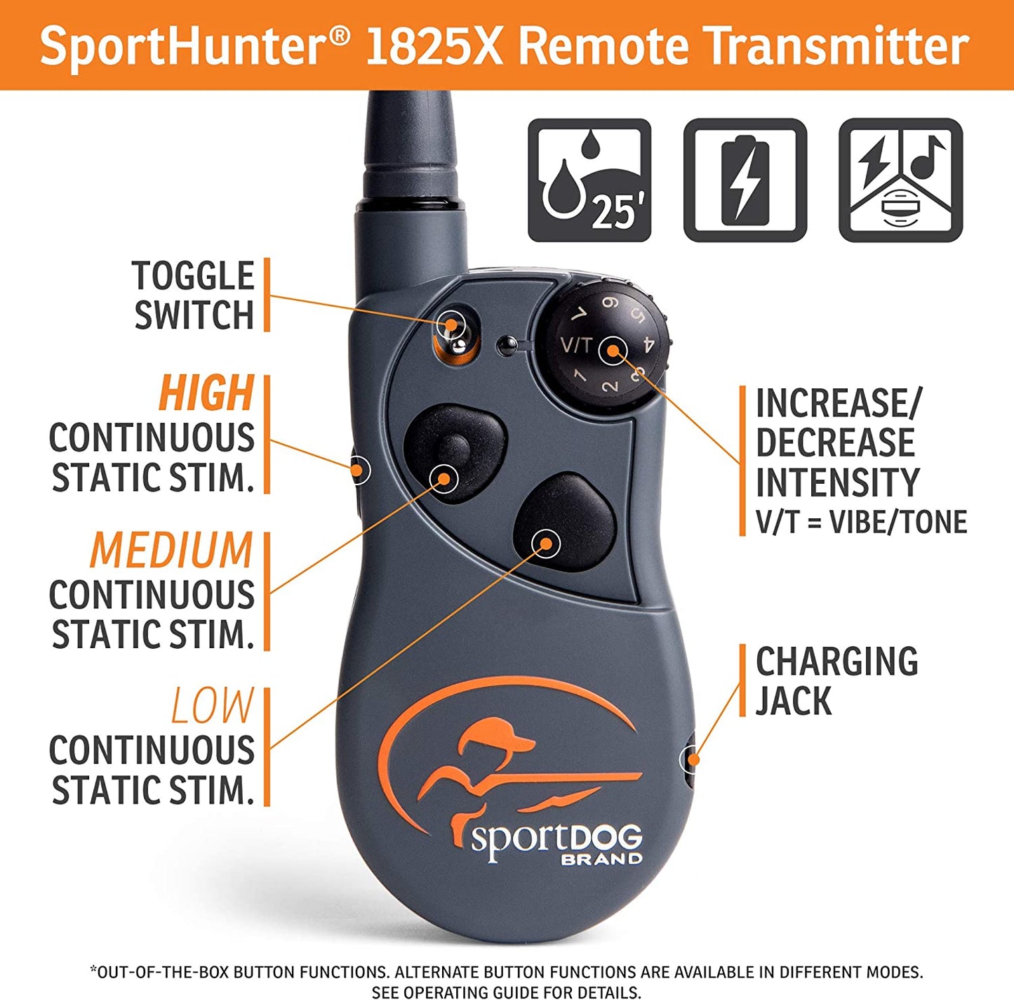 SportDOG Brand SportHunter 1825X Remote Trainer - Rechargeable Dog Training Collar with Shock, Vibrate, and Tone - 1 Mile Range - SD-1825X - SD-1825X