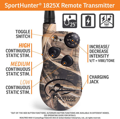 SportDOG Brand SportHunter Family Remote Trainers - Including New X-Series - Waterproof, Rechargeable Dog Training Collars with Static, Vibrate, and Tone - Up to 1 Mile Range - SD-1825XCAMO