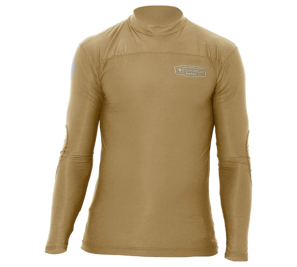 Medium size shirt which has UV layer & Bite protection and color of shirt is in TAN