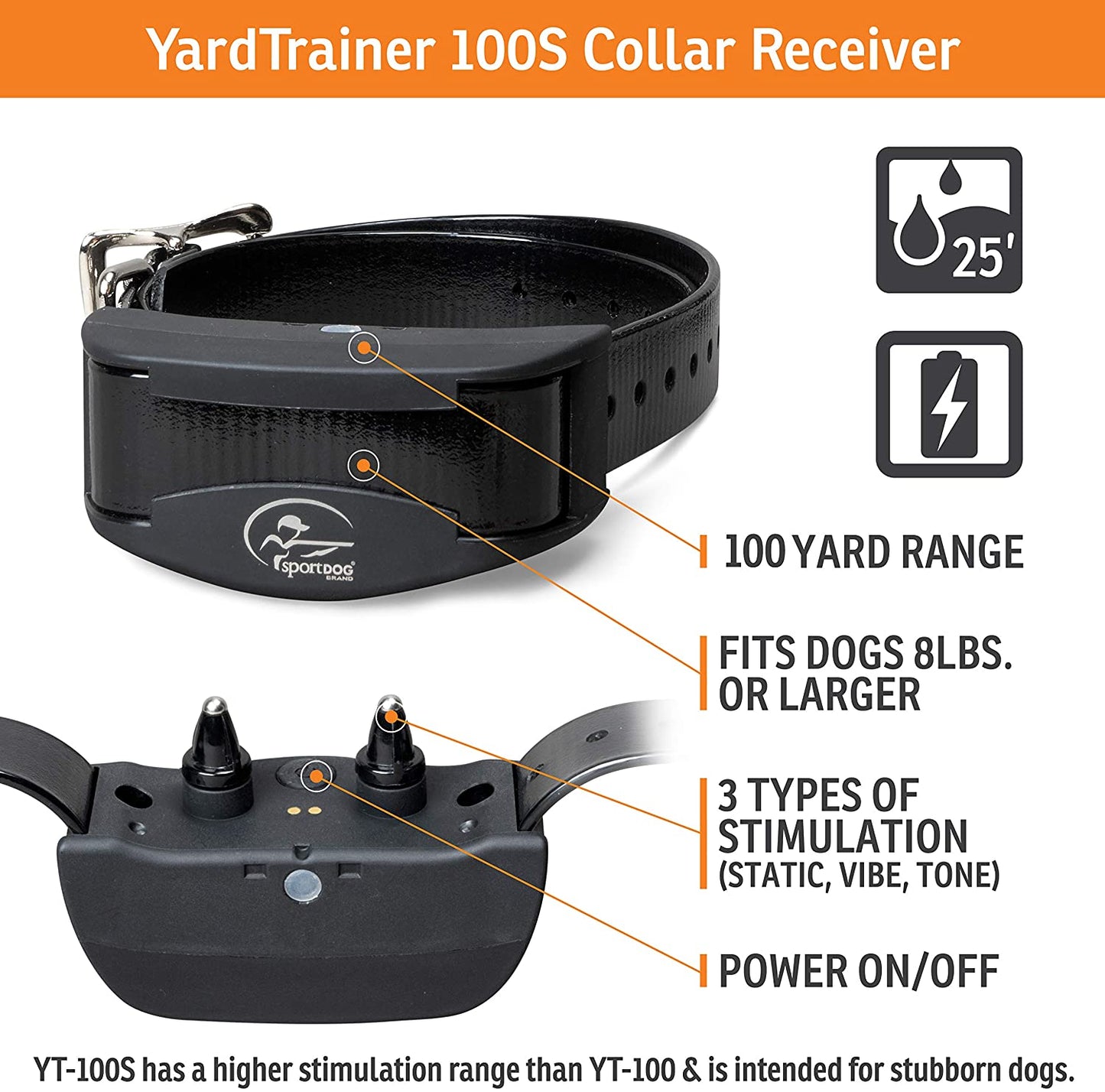 SportDOG Brand YardTrainer Family Remote Trainers - Rechargeable, Waterproof Dog Training Collars with Static, Vibrate, and Tone, 100 Yard Range - Stubborn Dog - YT-100S - YT-100S