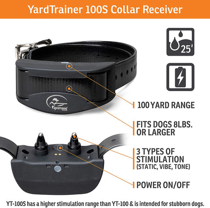 SportDOG Brand YardTrainer Family Remote Trainers - Rechargeable, Waterproof Dog Training Collars with Static, Vibrate, and Tone, 100 Yard Range - YT-100 - YT-100