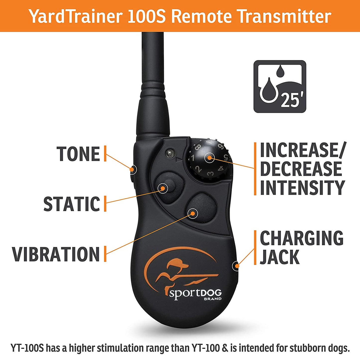 SportDOG Brand YardTrainer Family Remote Trainers - Rechargeable, Waterproof Dog Training Collars with Static, Vibrate, and Tone, 100 Yard Range - YT-100 - YT-100