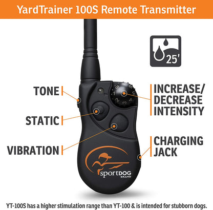 SportDOG Brand YardTrainer Family Remote Trainers - Rechargeable, Waterproof Dog Training Collars with Static, Vibrate, and Tone, 100 Yard Range - YT-100 - YT-100